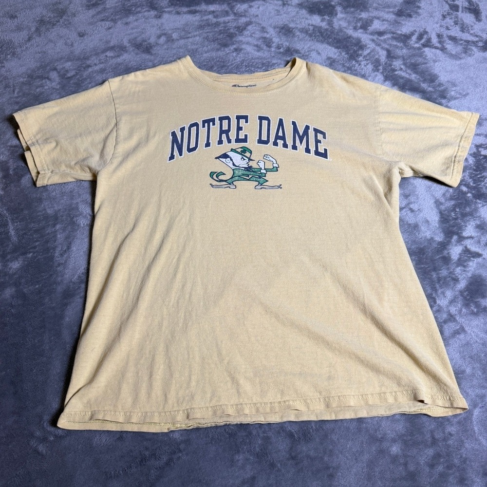Champion Notre Dame Fighting Irish T-Shirt Mens Medium Yellow Leprechaun Mascot